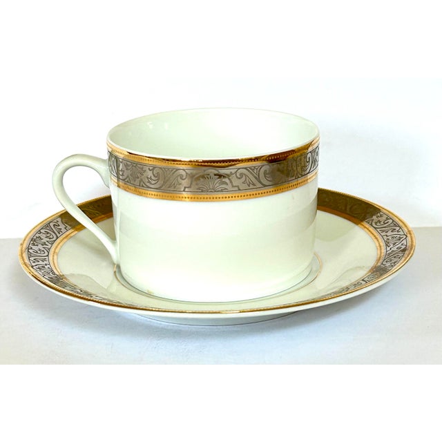 Limoges, France Philippe Deshoulieres Orleans Tea Cup and Saucer For Sale - Image 4 of 6