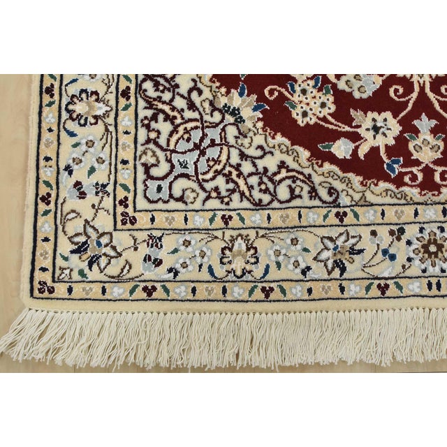 Fine Nain Rug 3’4” X 4’10” Red Wool/Silk Wool Traditional Hand-Knotted Carpet For Sale - Image 9 of 12