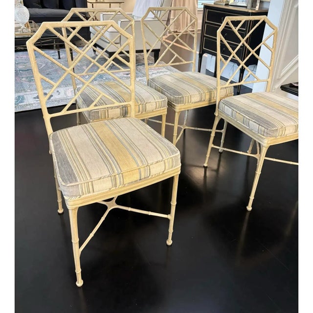 Brown Jordan 1950s Chinoiserie Metal Calcutta Dining Patio Chairs by Brown Jordan- Set of 4 For Sale - Image 4 of 9