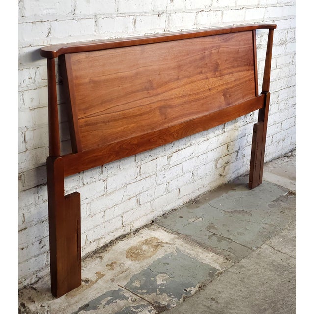 Mid-Century Modern Slick Restored Walnut Original Mid Century Modern Queen Headboard For Sale - Image 3 of 7
