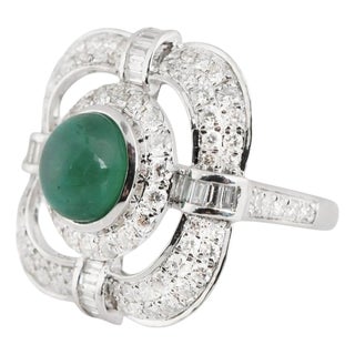 Natural Zambian Emerald high quality caboshan diamond ring in 18k gold For Sale