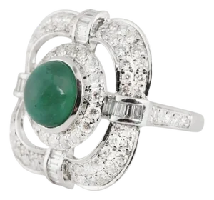 Natural Zambian Emerald high quality caboshan diamond ring in 18k gold