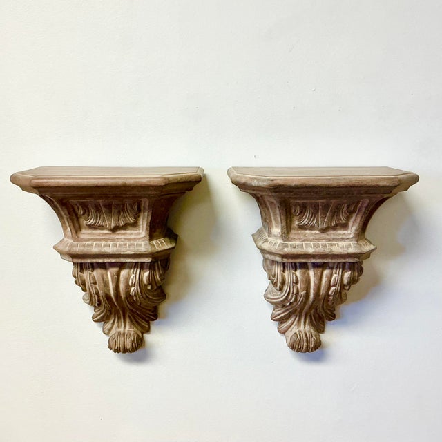 Hollywood Regency Mid-Century Hollywood Regency Classic Roman Faux Concrete Wall Brackets - A Pair For Sale - Image 3 of 12