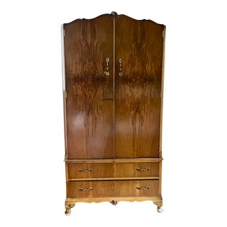 British Art Deco Burled Wardrobe For Sale