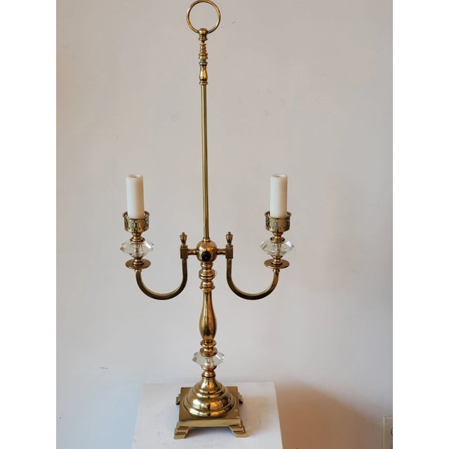 Vintage Double candlestick table lamp with lamp with faceted glass accents and decorative candle holders with Rectangular...
