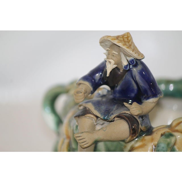 Ceramic Antique Majolica Glazed Chinese Mudman and Elephant Planter For Sale - Image 7 of 9