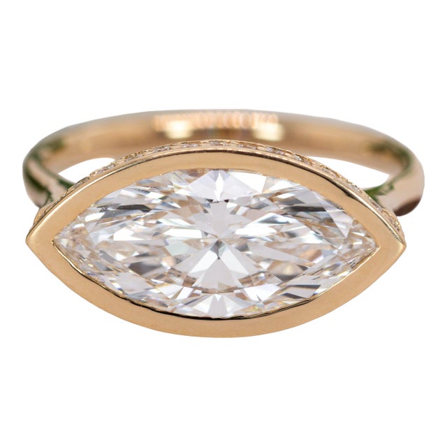 Marquise Cut Lab Grown Diamond Ring With Diamond Accents: Solid 14k Gold, Size 6.75 For Sale