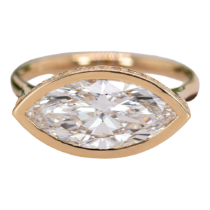 Marquise Cut Lab Grown Diamond Ring With Diamond Accents: Solid 14k Gold, Size 6.75