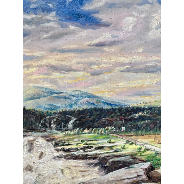 Impressionist oil painting of the Storforsen Rapids at the Pite River in Northern Sweden. The painting utilizes sgraffito...