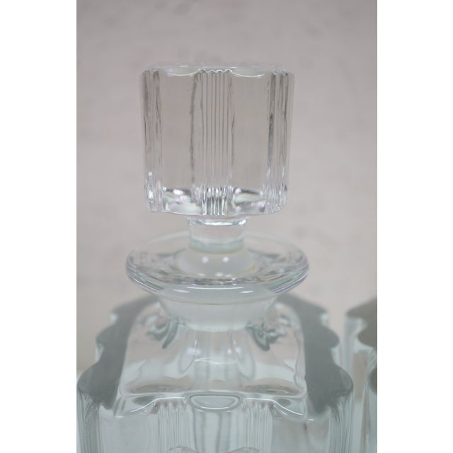 1930s 2 Fostoria Sunray Blown Glass Scotch Rye Liquor Decanter Bottles 9" For Sale - Image 5 of 18