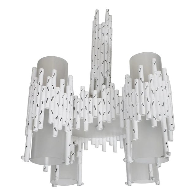 Brutalist torch cut chandelier attributed to Fantoni For Sale