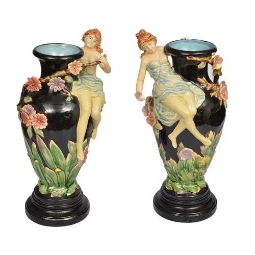 20th Century Faience Vases, Set of 2 For Sale - Image 7 of 7