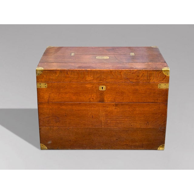 Wood Large 19th Century Oak & Brass Bounded Travelling Trunk, 1860s For Sale - Image 7 of 10