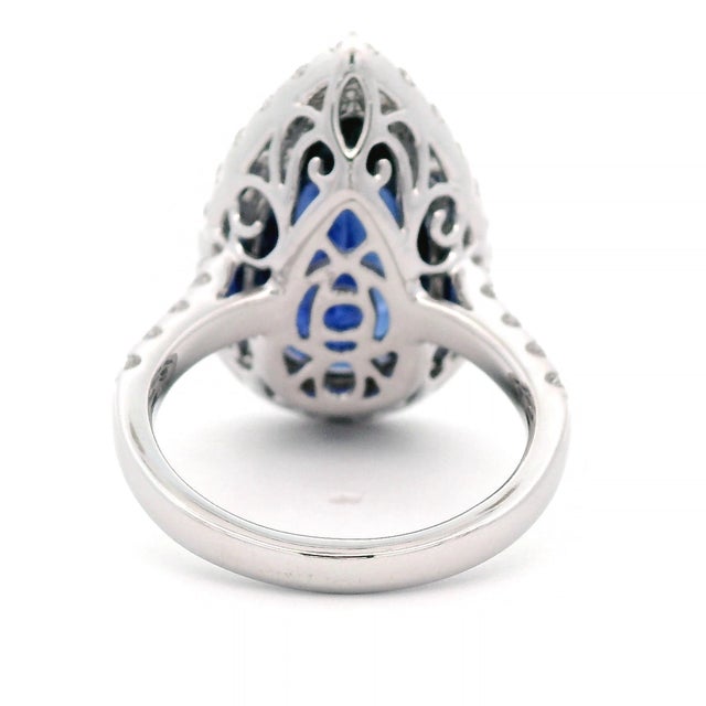 Alexander Beverly Hills Gia 7.76ct Pear Shape Ceylon Sapphire & Diamond Ring 18k, Size 6.5 For Sale - Image 4 of 4