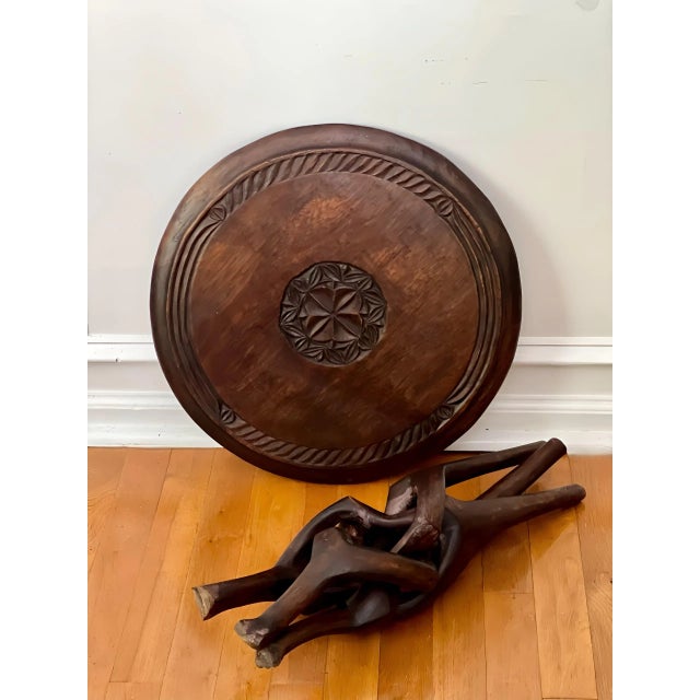 Sculptural Carved Hardwood Round African Side Table, 1960s For Sale - Image 10 of 11