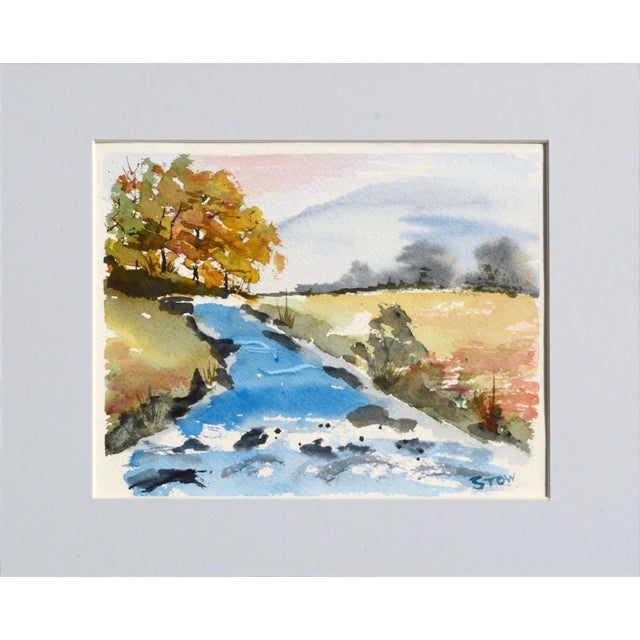 Paper Stow Stream in Autumn Watercolor Landscape 1980s For Sale - Image 7 of 7