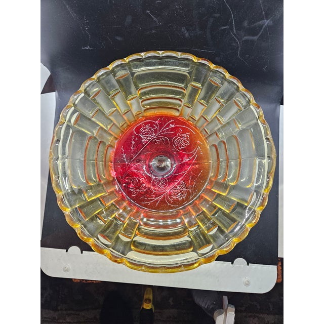 Mid-Century Modern Vintage 1950s Jeannette Glass Louisa Amberina Pattern Pedestal Fruit Bowl. For Sale - Image 3 of 5