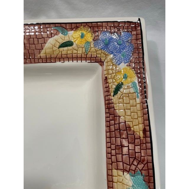 Late 20th Century Large Late 20th Century Italian Made Square Pasta Bowl With Mosaic Fruit Motif From Antica Fornace For Sale - Image 5 of 11