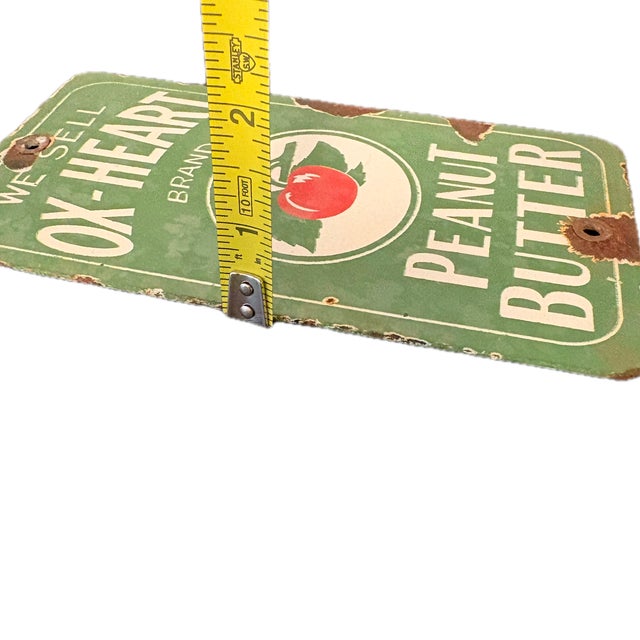 Late 20th Century Late 20th Century Small Ox-Heart Peanut Butter Distressed Reproduction Advertising Sign For Sale - Image 5 of 5