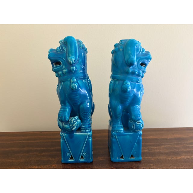 Turquoise 1960s Japanese Turquoise Glazed Porcelain Foo Dog Guardian Lions, Pair For Sale - Image 8 of 12