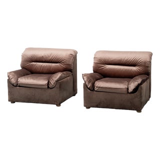 Vintage Brown Velvet Armchairs, 1970s, Set of 2 For Sale