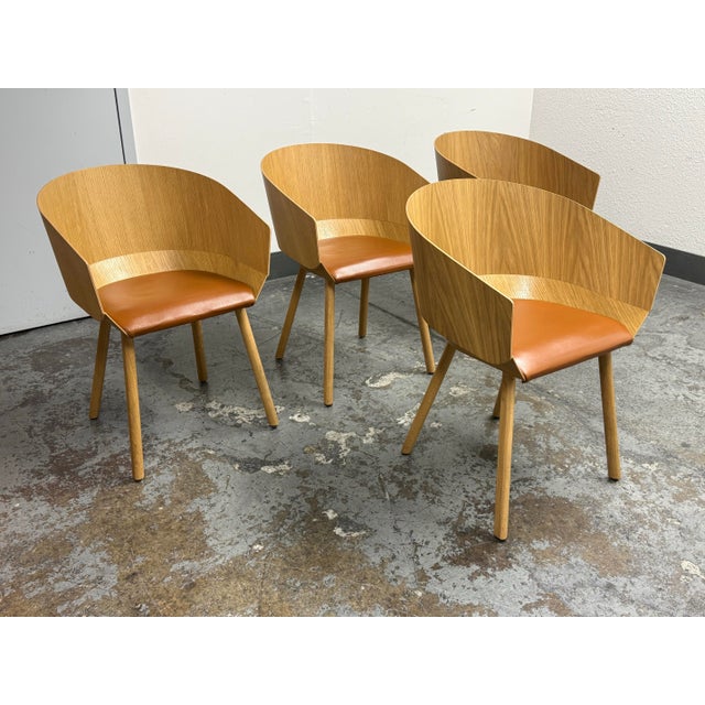 Modern Stefan Diez for E15 Ch04 Houdini Oak + Leather Armchairs, Set of Four For Sale - Image 3 of 12