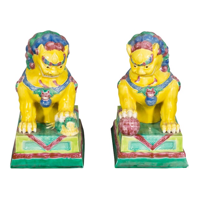 European Porcelain Figures of Chinese Guardian Lions - a Pair For Sale