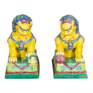 European Porcelain Figures of Chinese Guardian Lions - a Pair