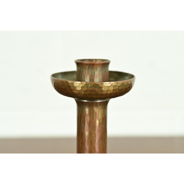 Roycroft Arts & Crafts Brass Finished Hammered Copper Candlestick For Sale In South Bend - Image 6 of 13