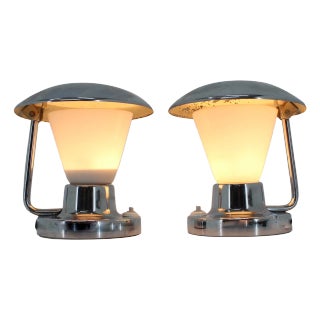 Bauhaus Chrome & Glass Table Lamps, 1930s, Set of 2 For Sale