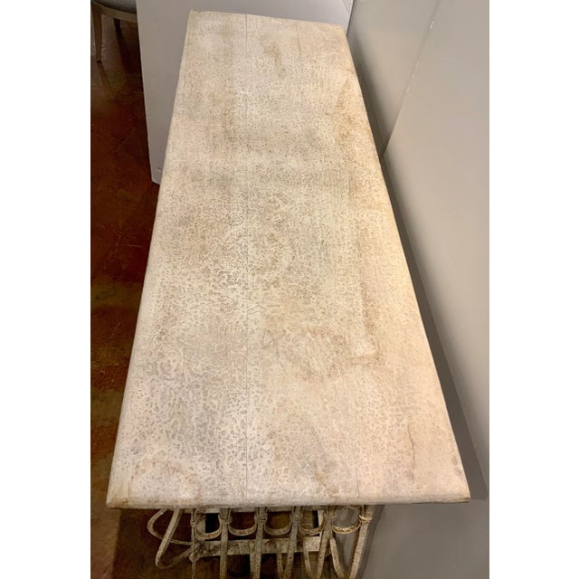 Vintage Antique White Finished Iron Faux Bois Console Table For Sale - Image 4 of 7