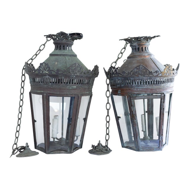 19th Century French Copper Lanterns Newly Wired - a Pair For Sale