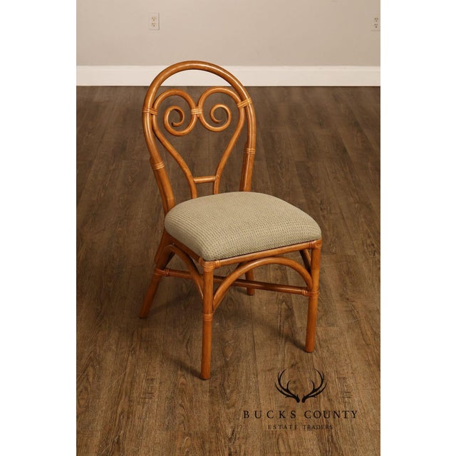 Coastal Style Pair Of Rattan Dining Chairs With Upholstered Seats For Sale - Image 14 of 18