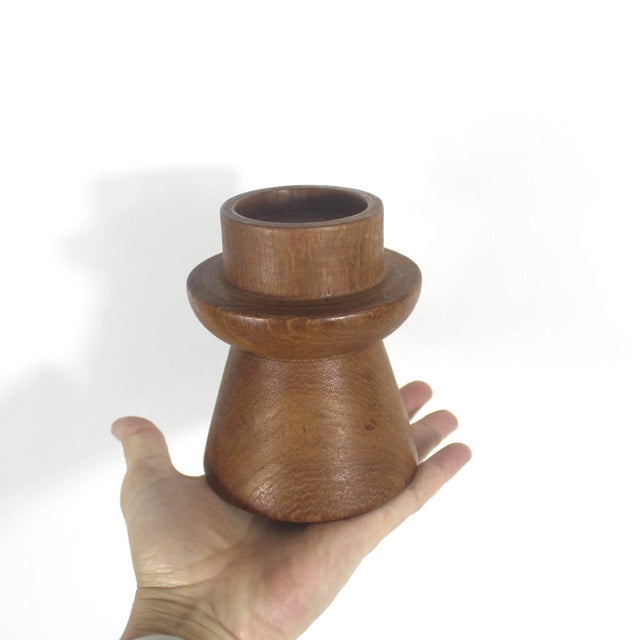 Mid Century Modern Teak Wood Candle Holder Danish Modern Style Chunky Wood Candleholder For Sale - Image 6 of 7
