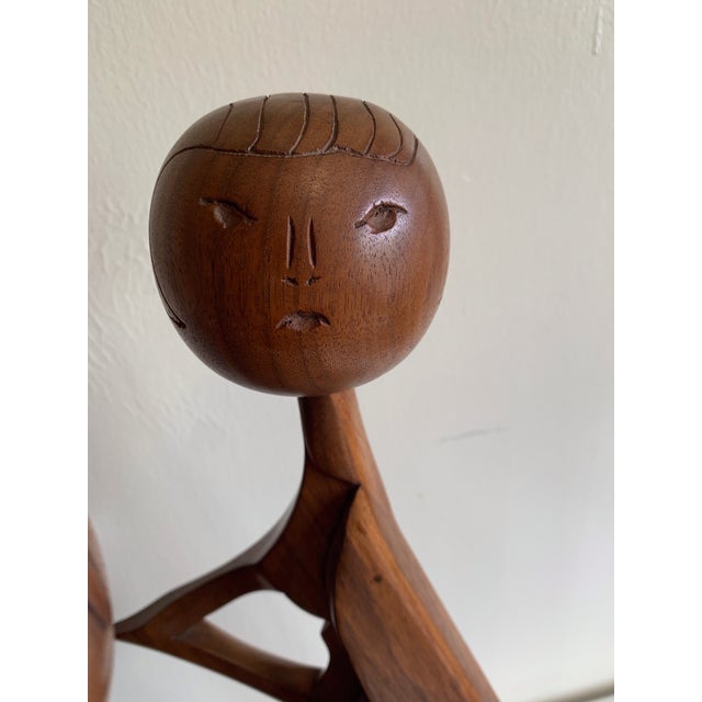2 Feet Tall Modern Carved Wood Abstract Teakwood Figural Sculpture by Artist Cypen Lubitsh “Love Embraced” For Sale - Image 4 of 6