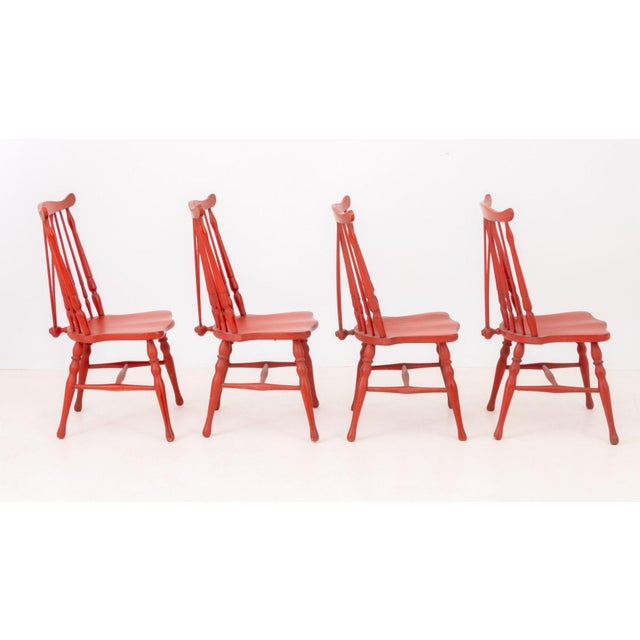 Modern Windsor Style Red Painted Dining Chairs, 4 For Sale - Image 3 of 9