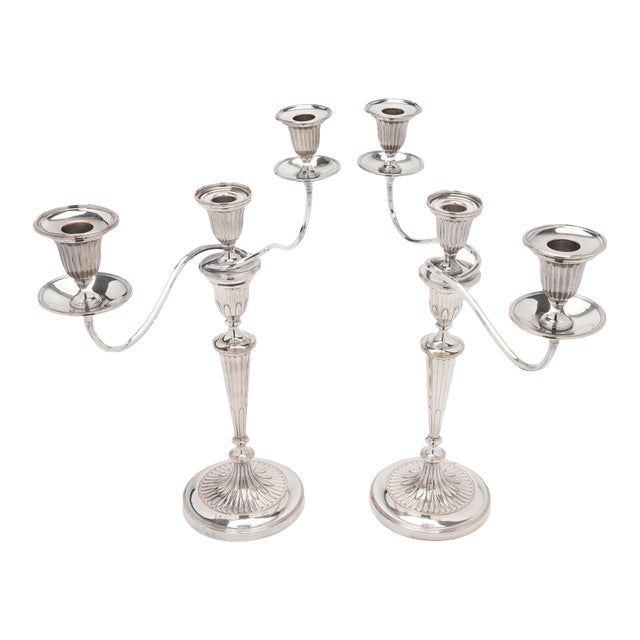 Pair of George III Old Sheffield Plate Three-Light Candelabra, Circa 1780-90 For Sale