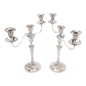 Pair of George III Old Sheffield Plate Three-Light Candelabra, Circa 1780-90