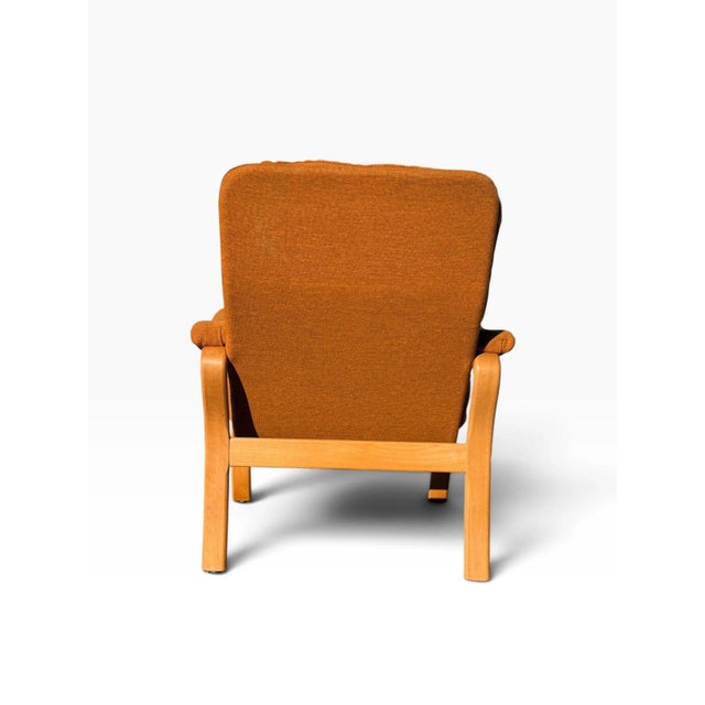 Pair of Mid-Century Modern Bentwood Lounge Chairs | Scandinavian Style | New Burnt Orange Tufted Upholstery | C. 1970s For Sale - Image 9 of 10