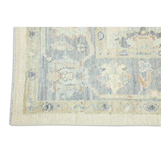 Silver Gray Field Multicolor Handwoven Turkish Oushak Rug 4' X 6'2" For Sale In Houston - Image 6 of 6