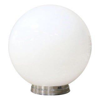 1930 Round Art Deco School House Milk Glass Ceiling Globe W Flush Celing Fixture For Sale
