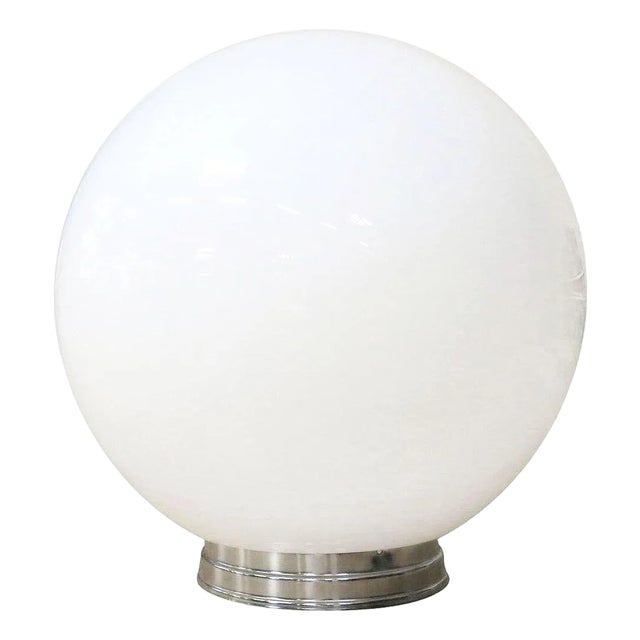 1930 Round Art Deco School House Milk Glass Ceiling Globe W Flush Celing Fixture For Sale