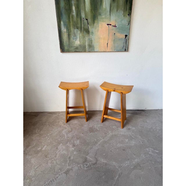 Japanese Style Pine Stools, Scandinavia, 1950s, Set of 2 For Sale - Image 14 of 18