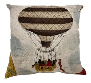 16" Square Pillow Adorned With a Steampunk-Esque Hot Air Balloon - Made in Uk.