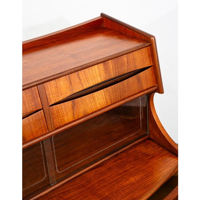 Mid Century Danish Modern Secretary Desk Teak Drawers Office Vintage Glass Door For Sale - Image 9 of 12