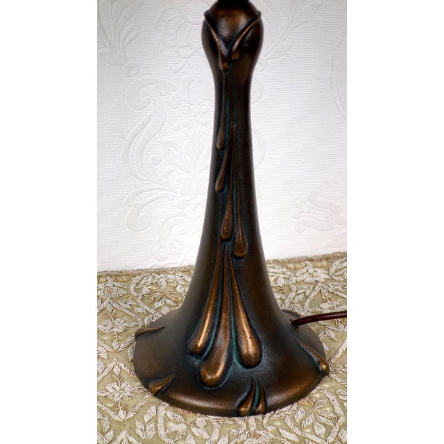 1920s Antique Bronze Beaded Fabric Shade Table Lamp, 1920s For Sale - Image 5 of 10