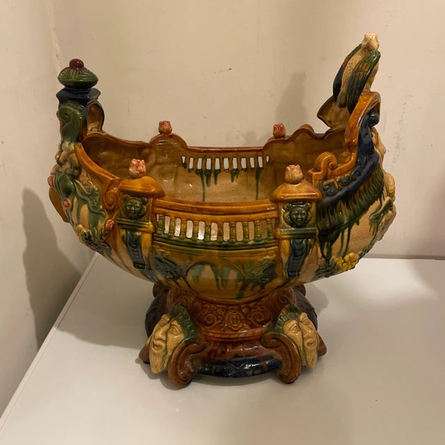 Figurative Large Majolica Centerpiece Galleon For Sale - Image 3 of 8