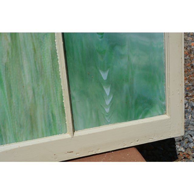 Vintage Large Green Blue & White Slag Glass 6 Pane Window Panel From Va Church For Sale - Image 18 of 18