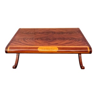 Late 20th Century Neoclassical Flame Mahogany & Satinwood Inlaid Curule Coffee Table For Sale