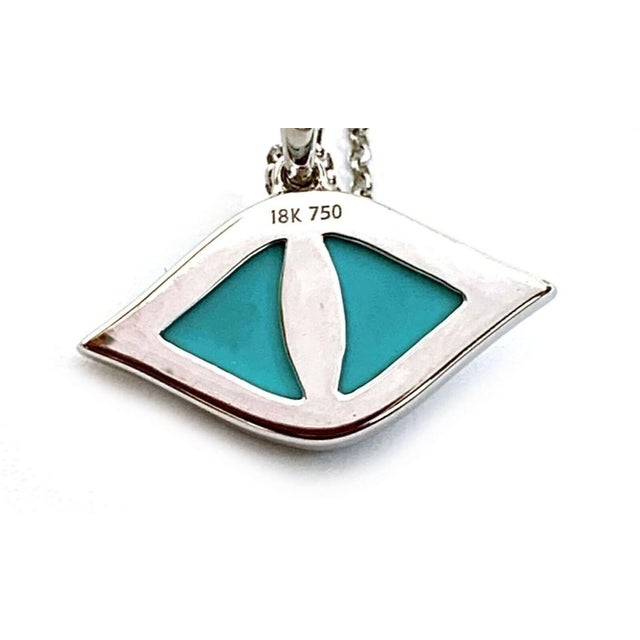 Mid 20th Century Diamond Turquoise Sapphire 18k White Gold Evil Eye Pendant Necklace For Sale In Miami - Image 6 of 8